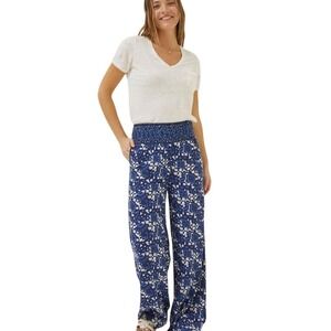 FatFace Blue Geo Batik Shirred Palazzo Trousers Size 10 LENZING™ ECOVERO™ EUC